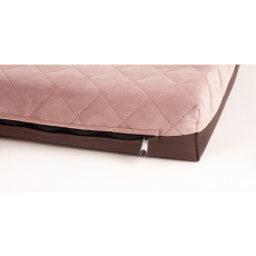Kuschelbett - gestepptes Velours altrosa/braunes Kunstleder