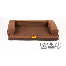Orthopädisches Hundebett, 5 Größen, gepolsterter Rand, 10 cm hoher Memory-Schaum, brauner Velours/braunes Kunstleder