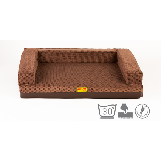 Orthopädisches Hundebett, 5 Größen, gepolsterter Rand, 10 cm hoher Memory-Schaum, brauner Velours/braunes Kunstleder