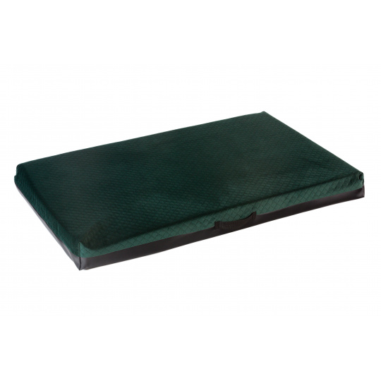 Kuschelbett - gestepptes Velours grün Material/braunes Kunstleder