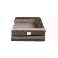 Orthopädisches Hundebett mit 10cm gepolsterte Bettkante, 10cm hoch Viscoplatte, gesteppter aschschwarz Velour/unten Kunstleder schwarz Orthopädisches Hundebett mit 10cm gepolsterte Bettkante, 10cm hoch Viscoplatte, gesteppter aschschwarz Velour/unten Kunstleder schwarz