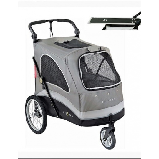 Petstro Kinderwagen mit Groomingtisch groß - Farbe grau/schwarz + Lammfellunterlage gratis