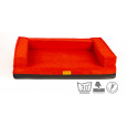 Orthopädisches Hundebett, gepolsterter Rand - roter Velours/rotes Kunstleder