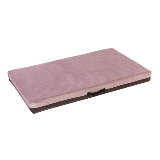 Kuschelbett - gestepptes Velours altrosa/braunes Kunstleder