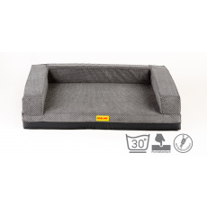 Ortopädisches Hundebett mit gepolsterte Bettkante, 10cm hohe Viscoschaumplatte, grau Velour/unten Kunstleder grau Ortopädisches Hundebett mit gepolsterte Bettkante, 10cm hohe Viscoschaumplatte, grau Velour/unten Kunstleder grau